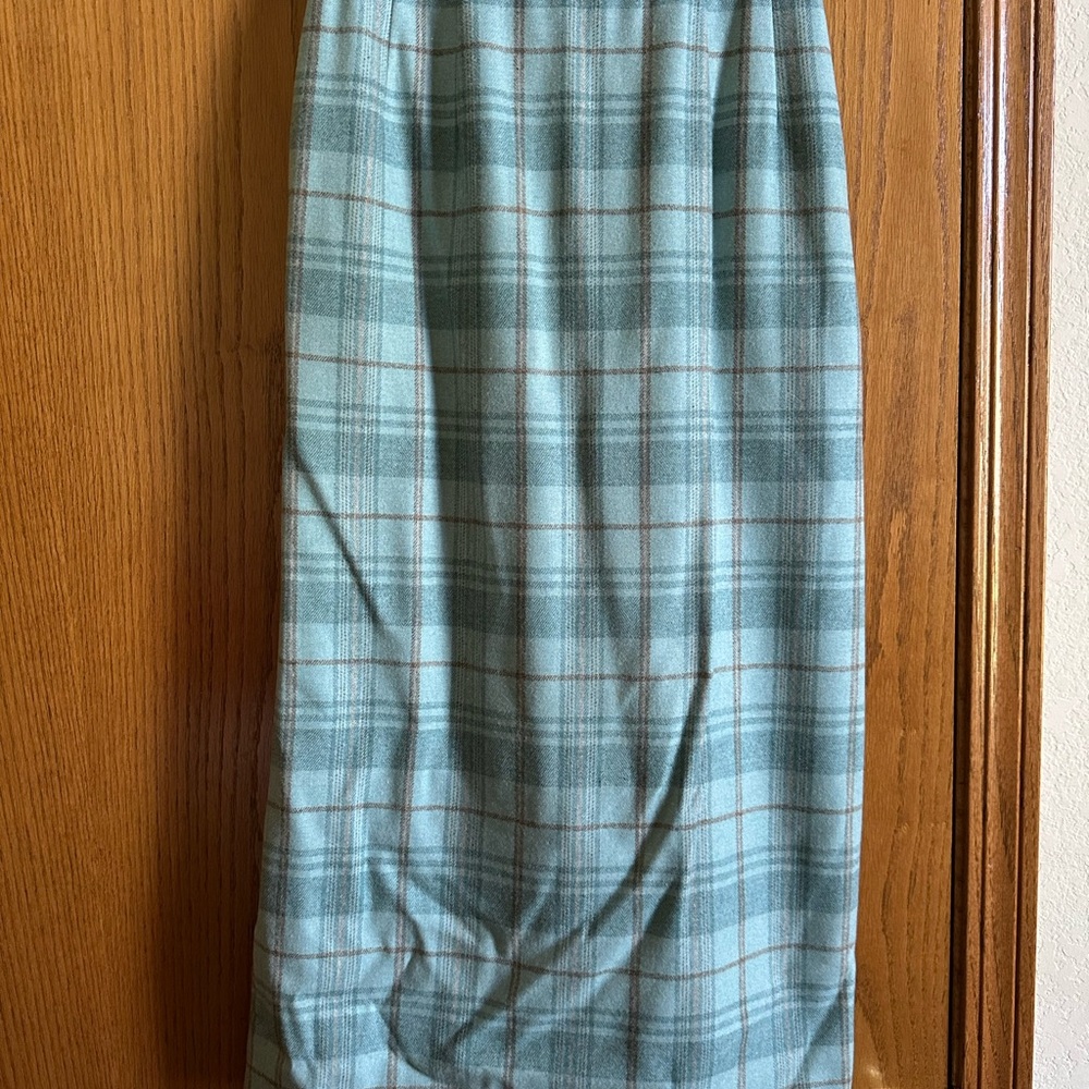Vintage Pendelton Plaid Blue Midi Pencil Skirt